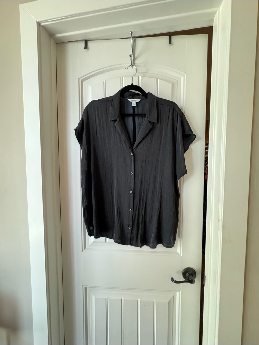 Nine West black Short Sleeve Button-Down Blouse